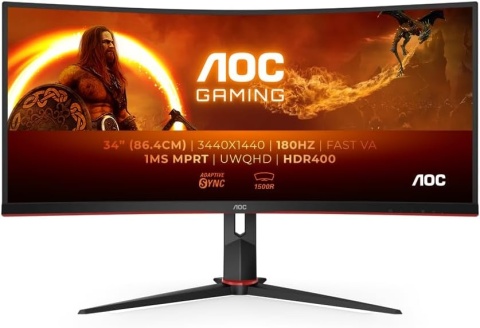 AOC Gaming CU34G2XPD monitor gamingowy, 34", UW-QHD, USB, 180 Hz, panel Fast VA, 1ms GtG, HDR400, FreeSync Premium 3440 x 1440