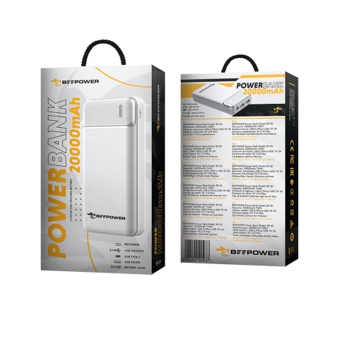 BeePower Power Bank - BP-20 20000mAh 2.1A 2 x USB biały