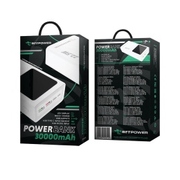 BeePower Power Bank - BP-30PD 30000mAh 22.5W PD USB-C + 2 x USB3.0 biały