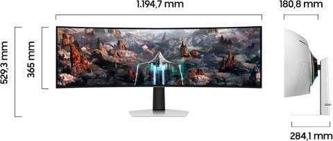 Samsung Odyssey OLED G93SC zakrzywiony monitor gamingowy, 49", panel OLED, 5120 x 1440 pikseli, Freesync Premium Pro, częstotliw